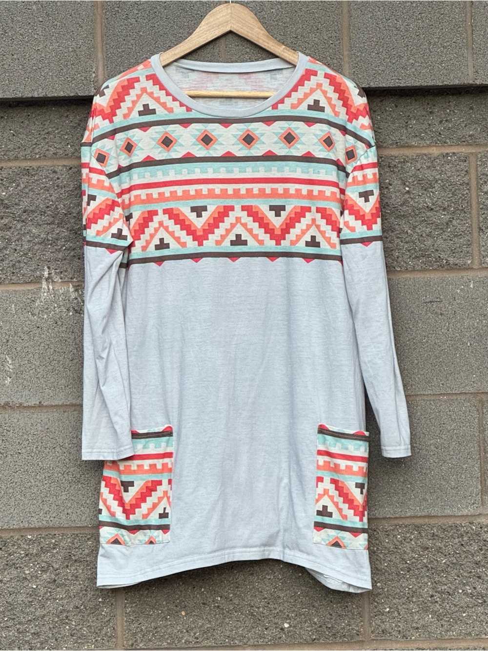 Women’s Light Blue Aztec Tunic Top Large